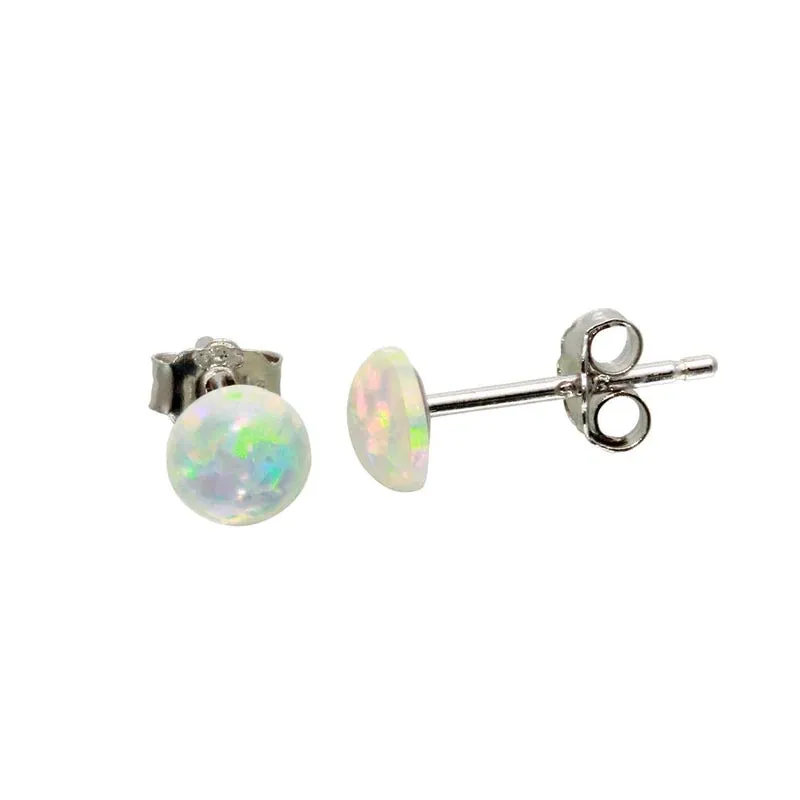 Silver 925 Rhodium Plated Opal CZ Stud Earrings