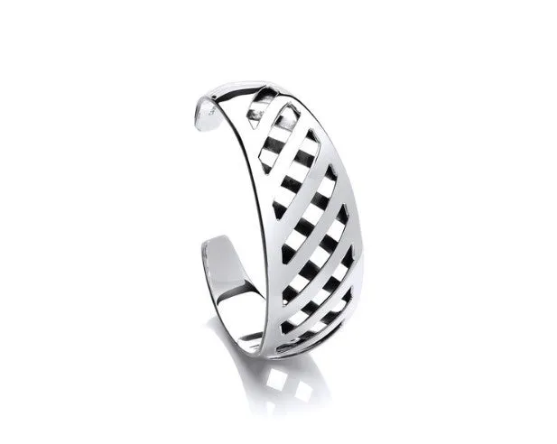 Silver Chequered Cuff Bangle