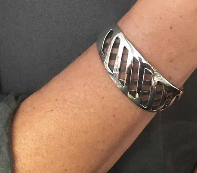 Silver Chequered Cuff Bangle