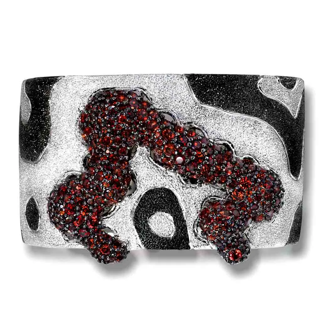 Silver Cora Pattern Cuff Bracelet with Red Garnet