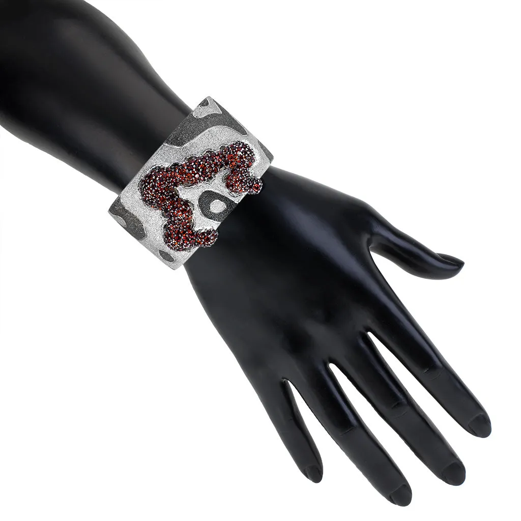 Silver Cora Pattern Cuff Bracelet with Red Garnet