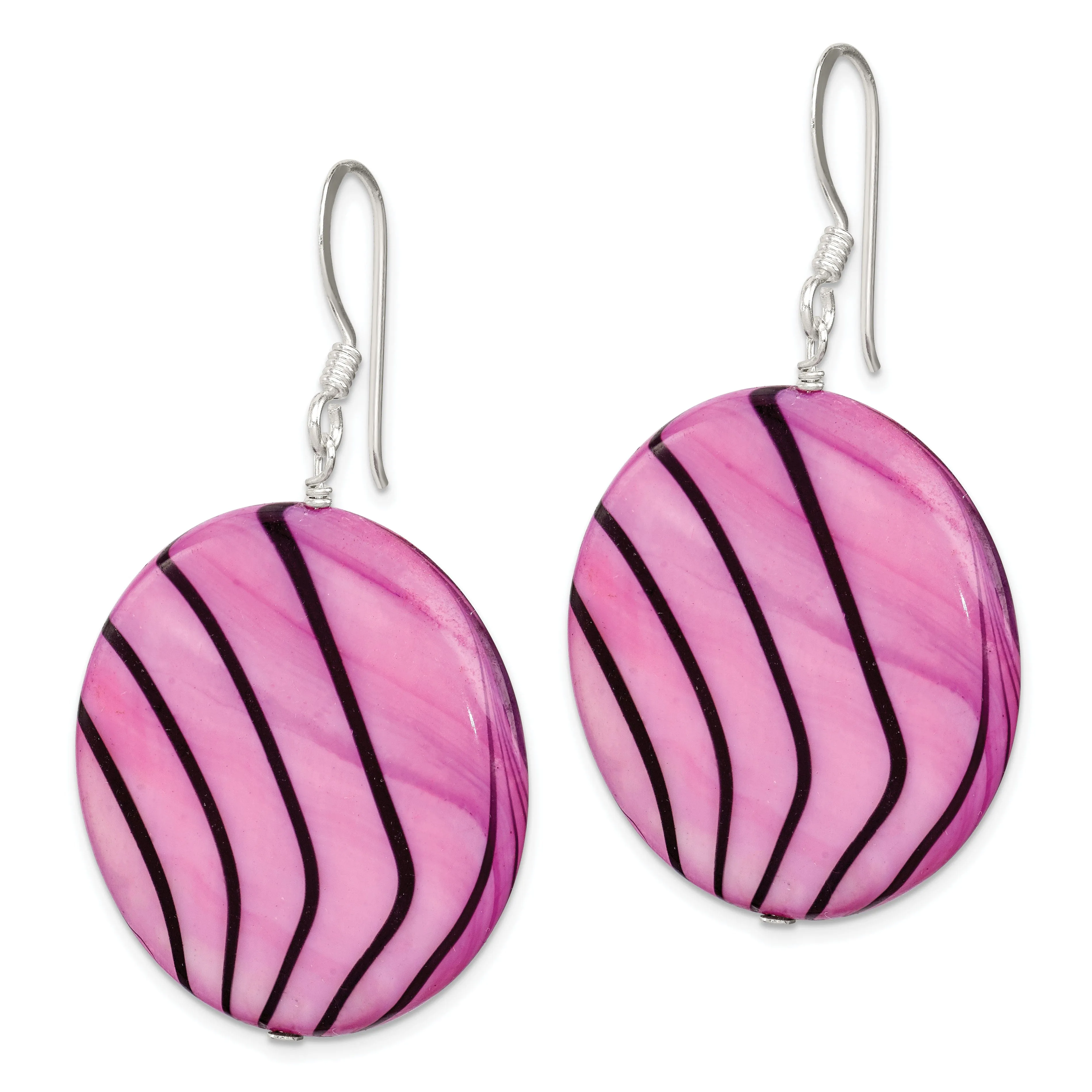 Silver Mother Pearl Purple Black Disc Earrings