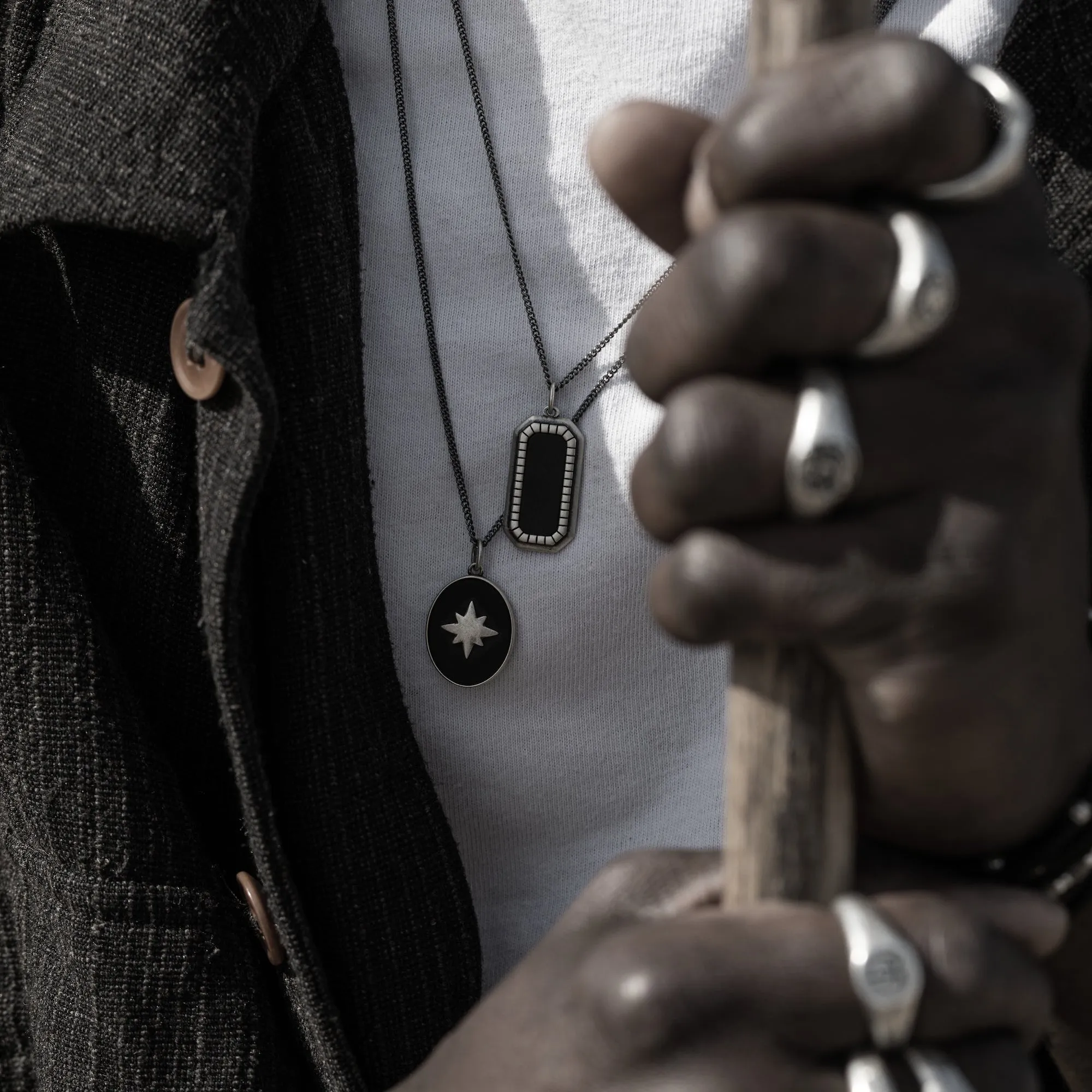 Silver "Fairfax" Necklace With Matt Onyx Stone