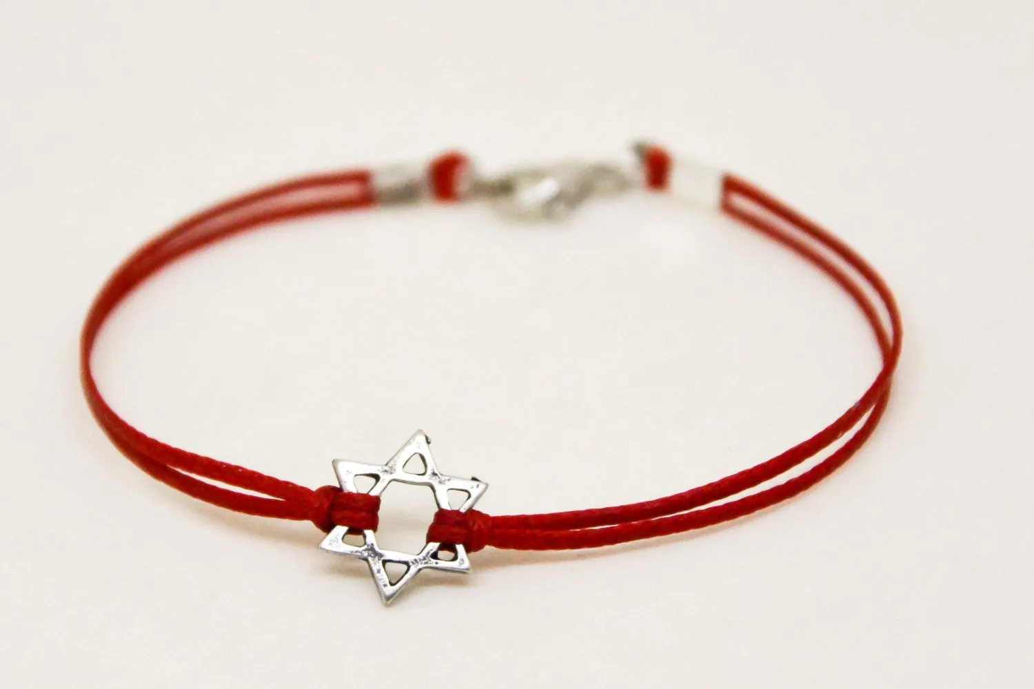 Silver Star of David bracelet for men, red cord, Jewish gift for him