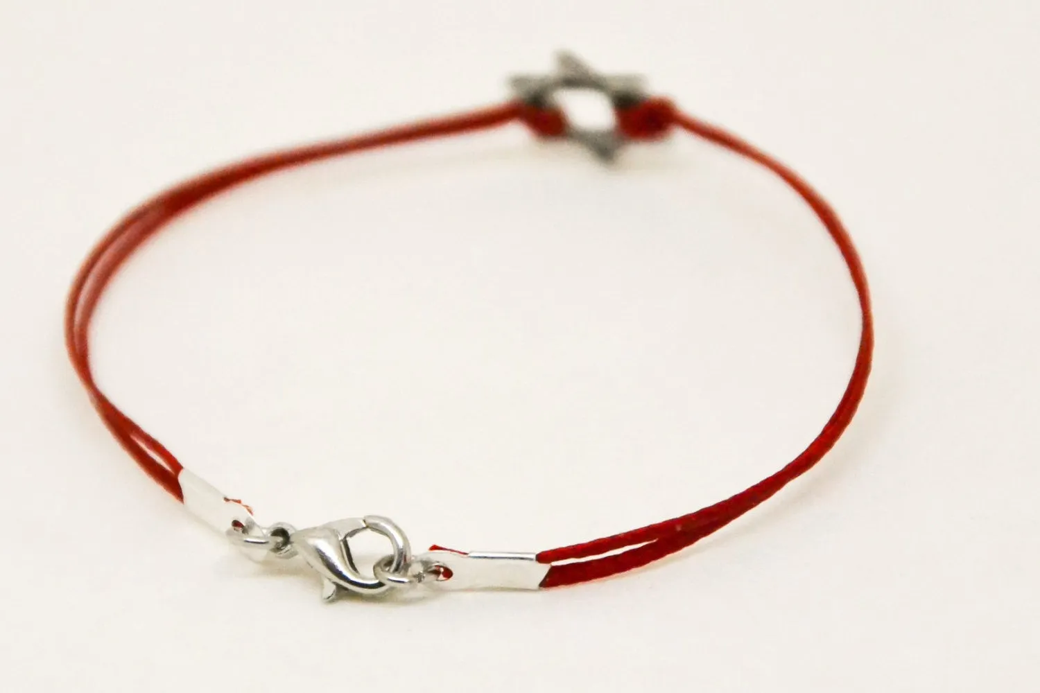 Silver Star of David bracelet for men, red cord, Jewish gift for him