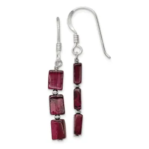 Silver Three Stone Garnet Dangle Earrings