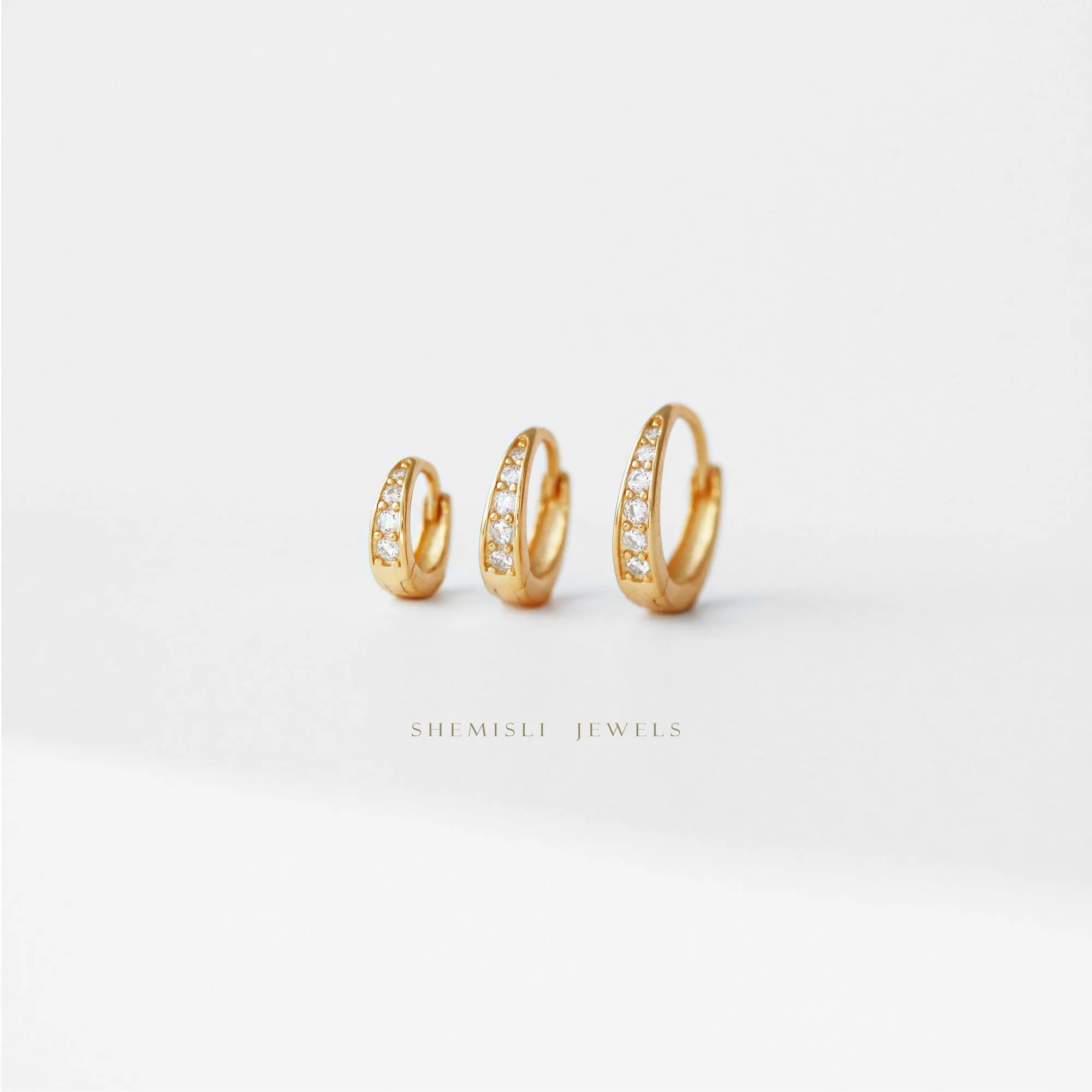 Simple CZ Conch Hoop Earrings, Huggies, 8, 9, 10mm Unisex, Gold, Silver SHEMISLI SH182, SH183, SH184