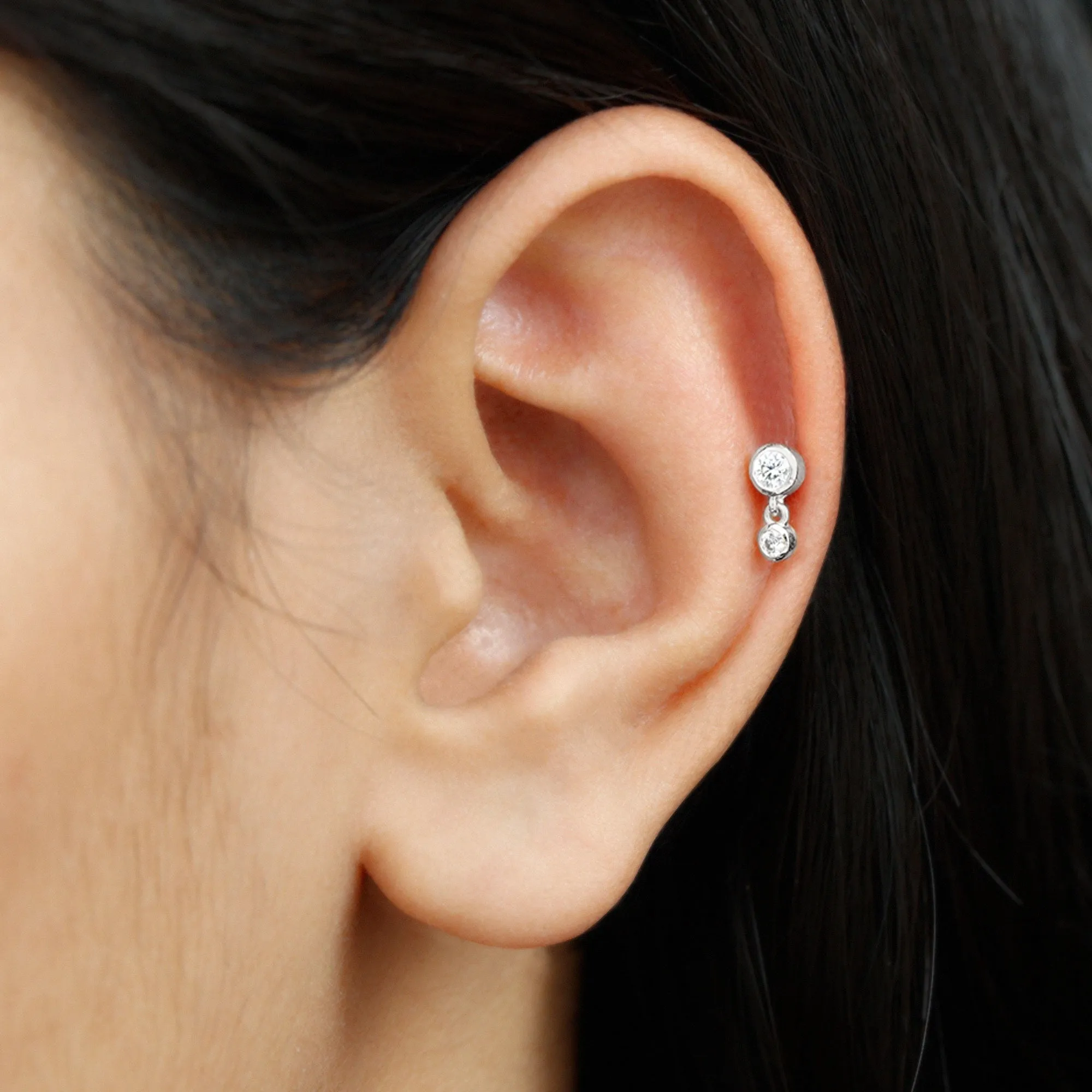 Simple Round Diamond Helix Drop Earring in Bezel Set