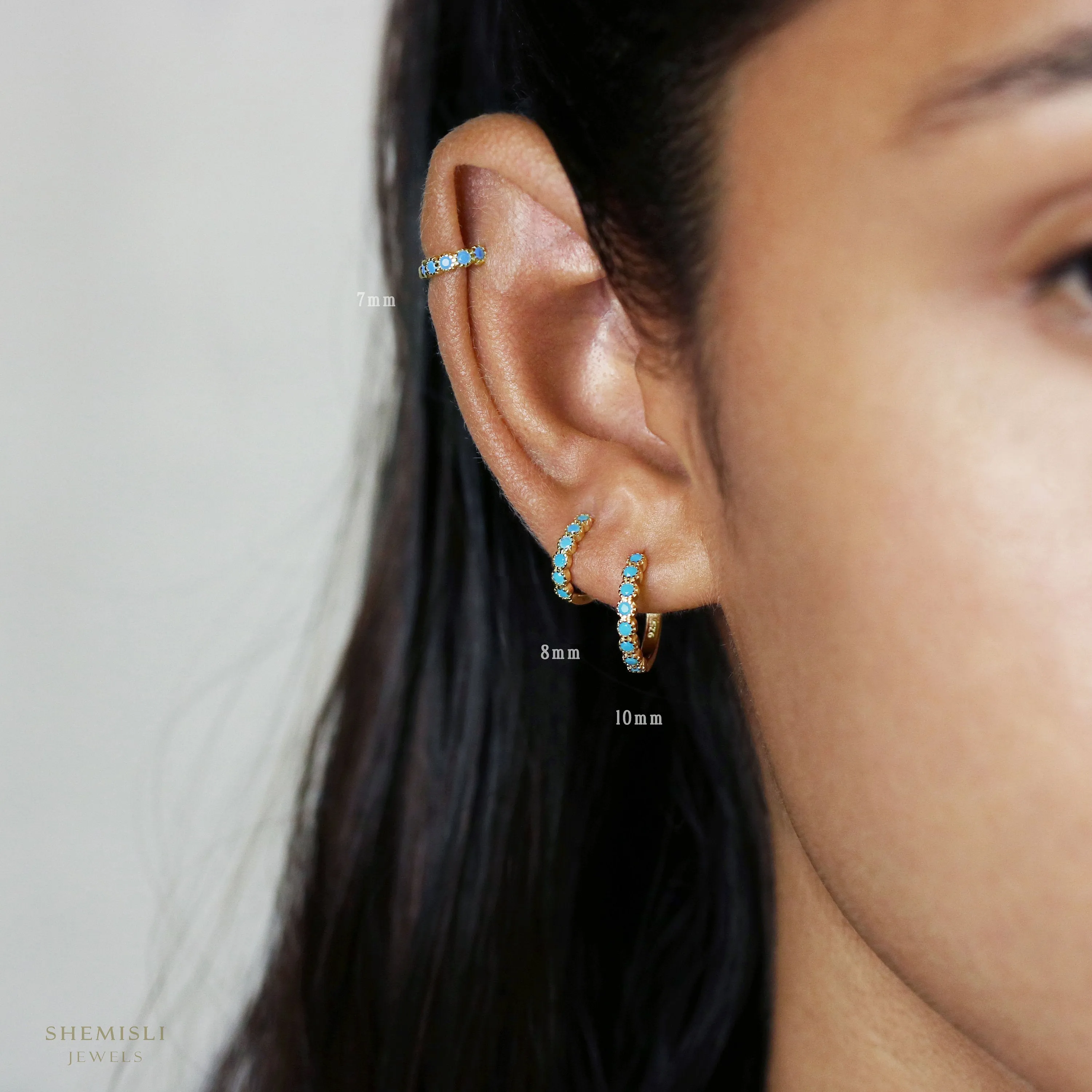 Simple Turquoise cz Hoop Earrings, Huggies, Unisex, Gold, Silver SHEMISLI SH126, SH127, SH128, SH129, SH130