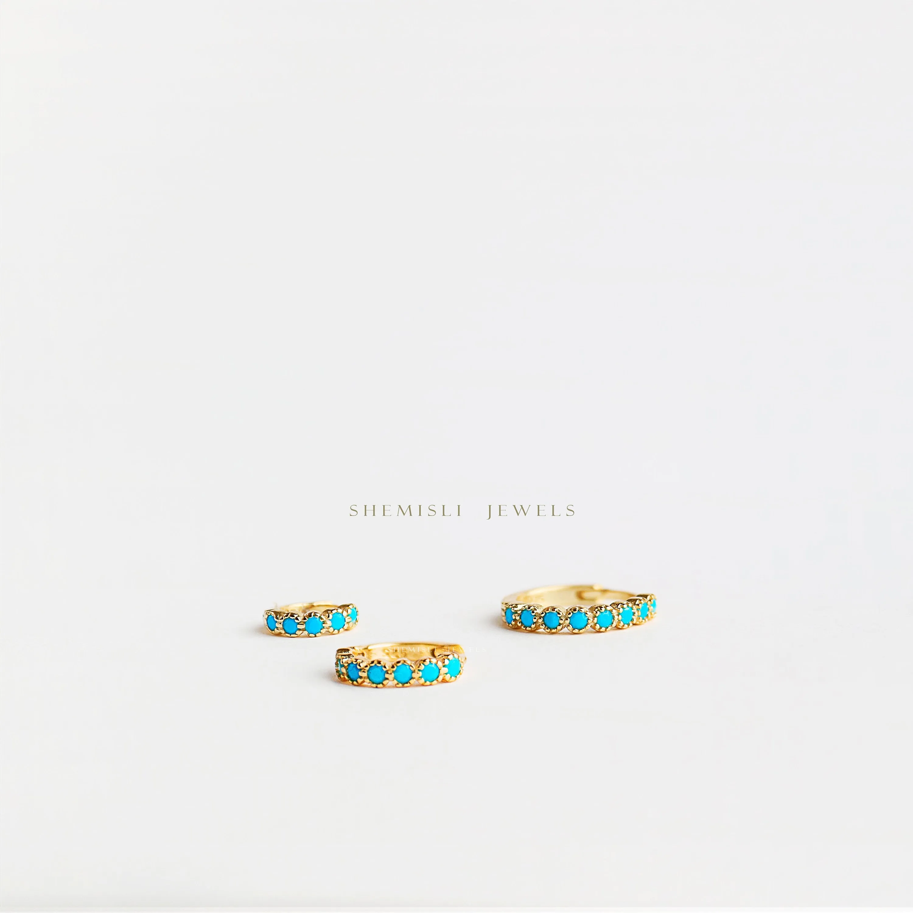 Simple Turquoise cz Hoop Earrings, Huggies, Unisex, Gold, Silver SHEMISLI SH126, SH127, SH128, SH129, SH130