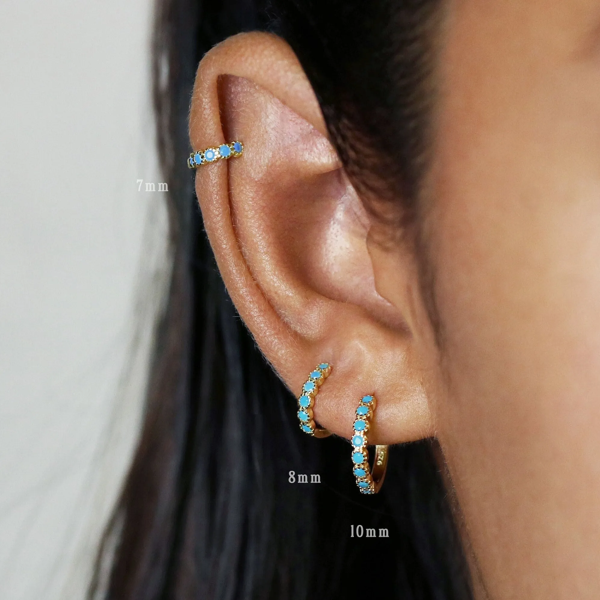 Simple Turquoise cz Hoop Earrings, Huggies, Unisex, Gold, Silver SHEMISLI SH126, SH127, SH128, SH129, SH130