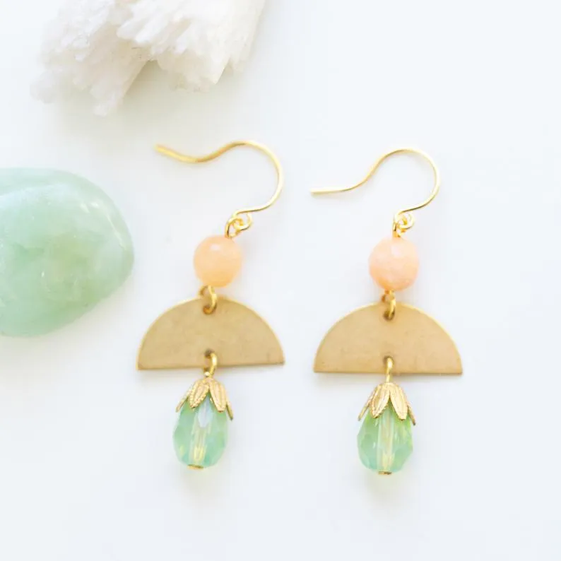 Small Coral and Brass Earrings