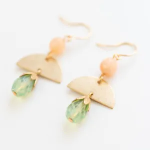 Small Coral and Brass Earrings