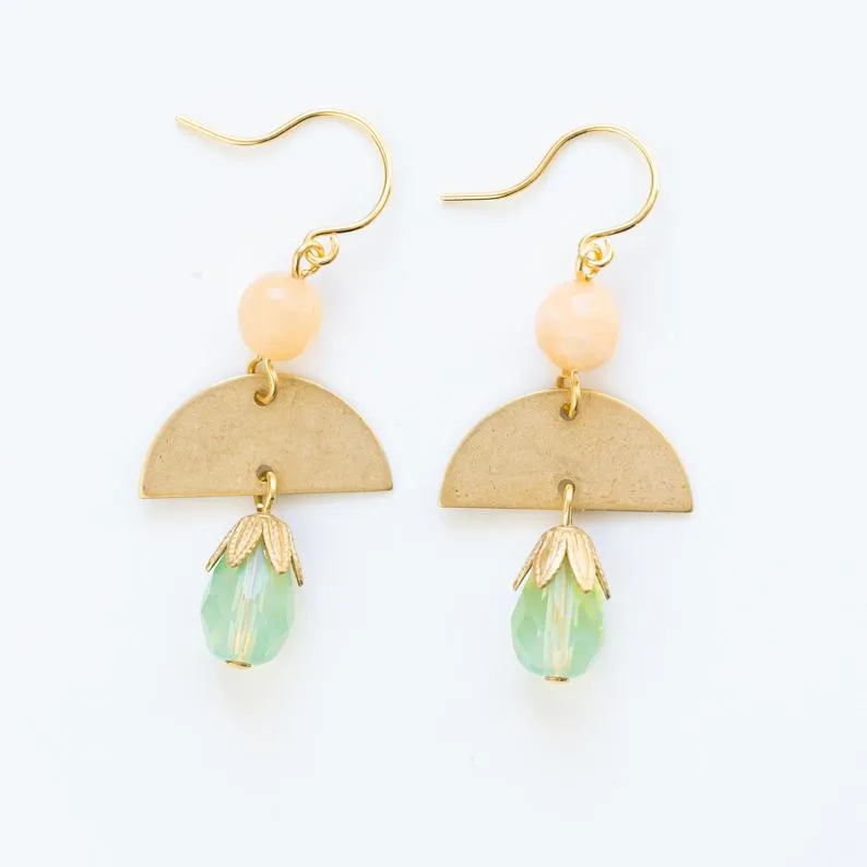 Small Coral and Brass Earrings