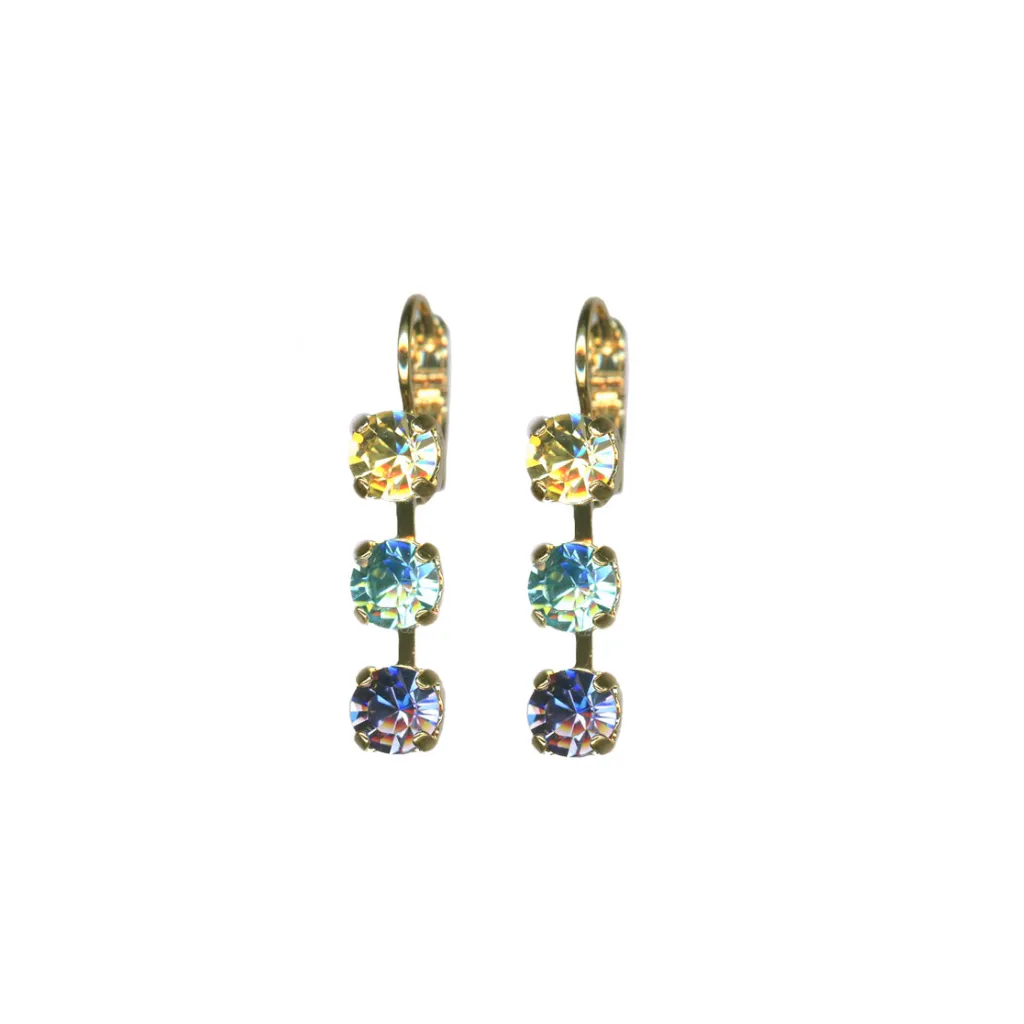 Small Three Stone Leverback Earrings in "Vineyard Veranda" Yellow Gold