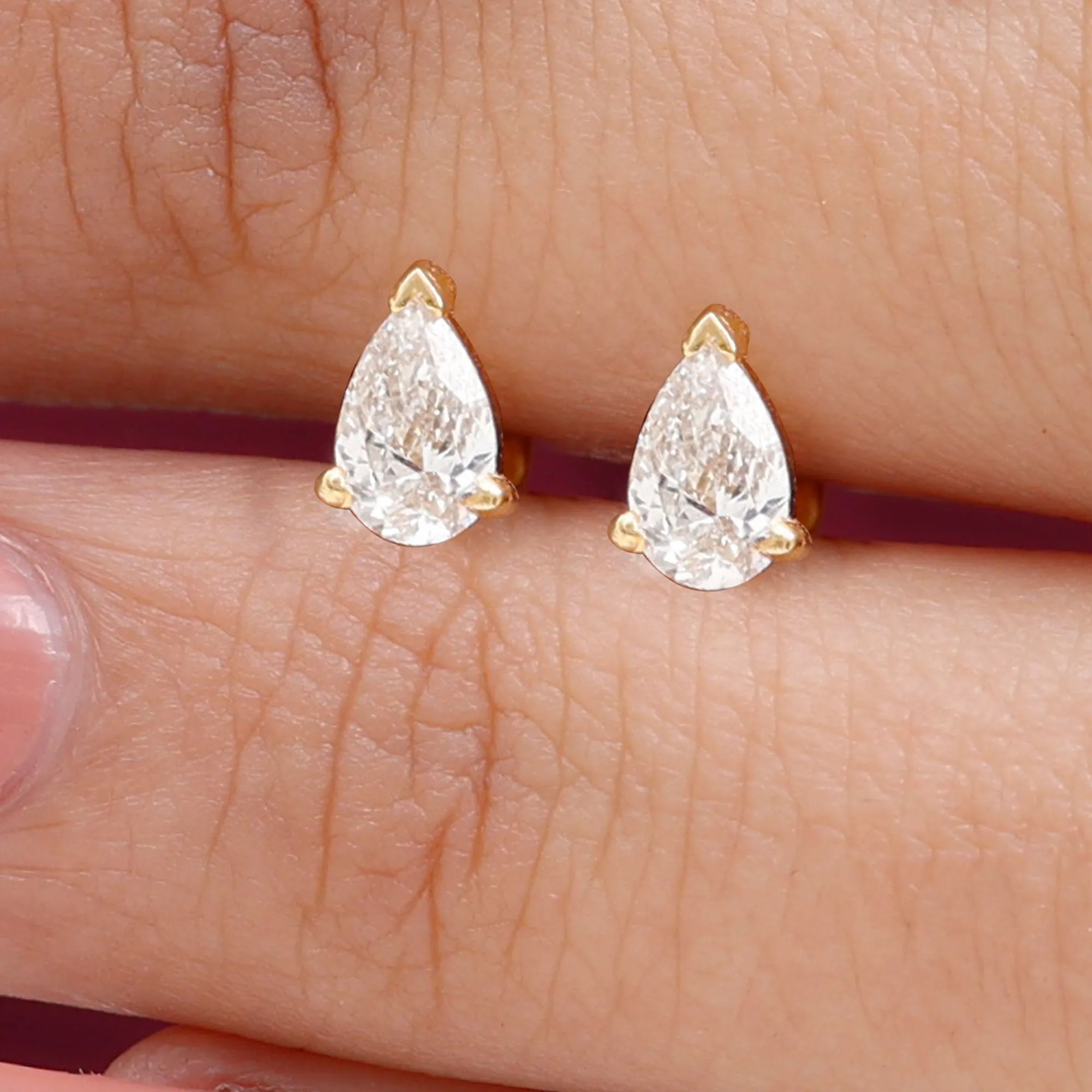 Solitaire Pear Shape Diamond Earring for Tragus Piercing