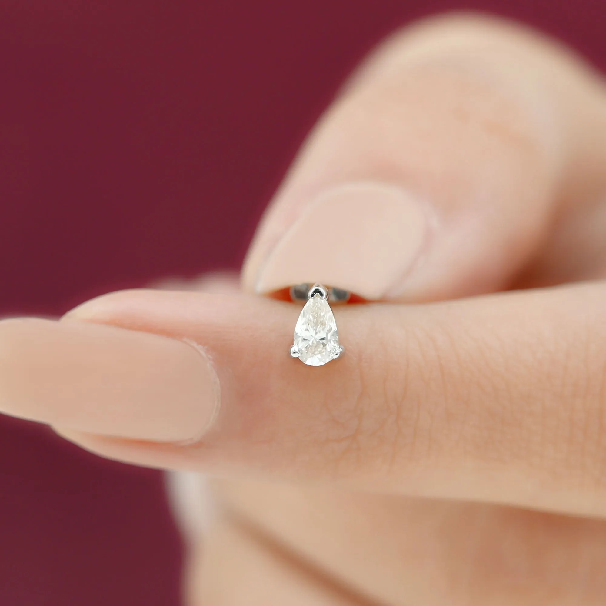 Solitaire Pear Shape Diamond Earring for Tragus Piercing