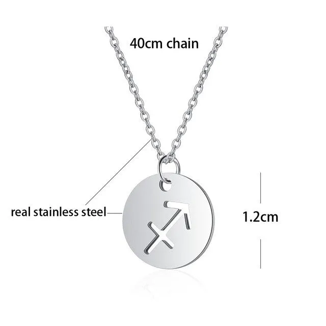 Stainless Steel 12 Constellation Star Zodiac Sign Pendant