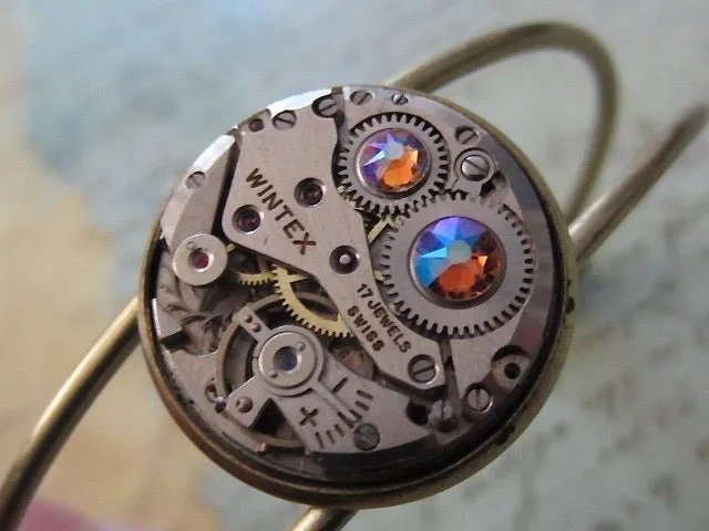 Steampunk Bracelet - In the Works - Steampunk watch parts cuff