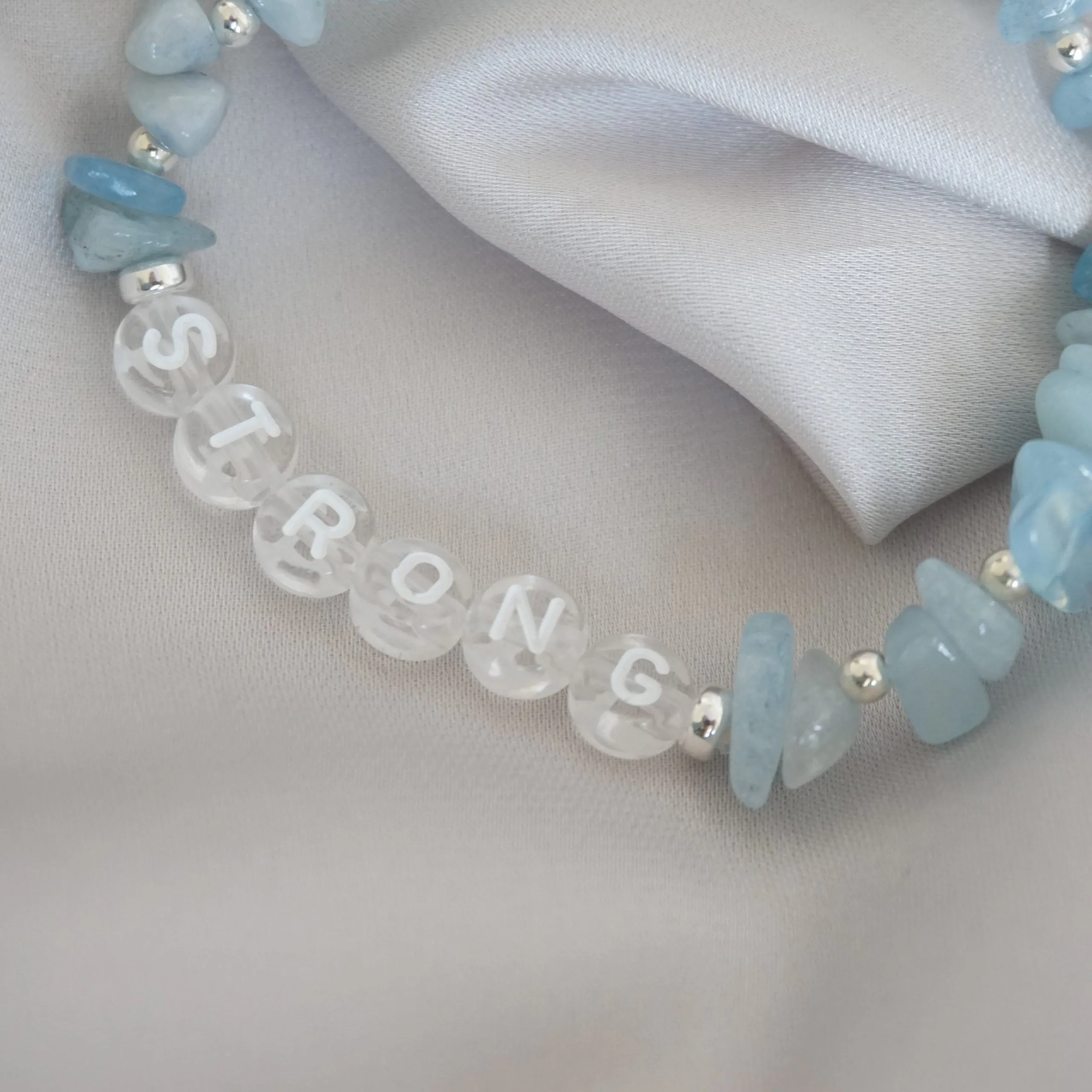 Sterling Silver and Aquamarine Chip Personalised Bracelet