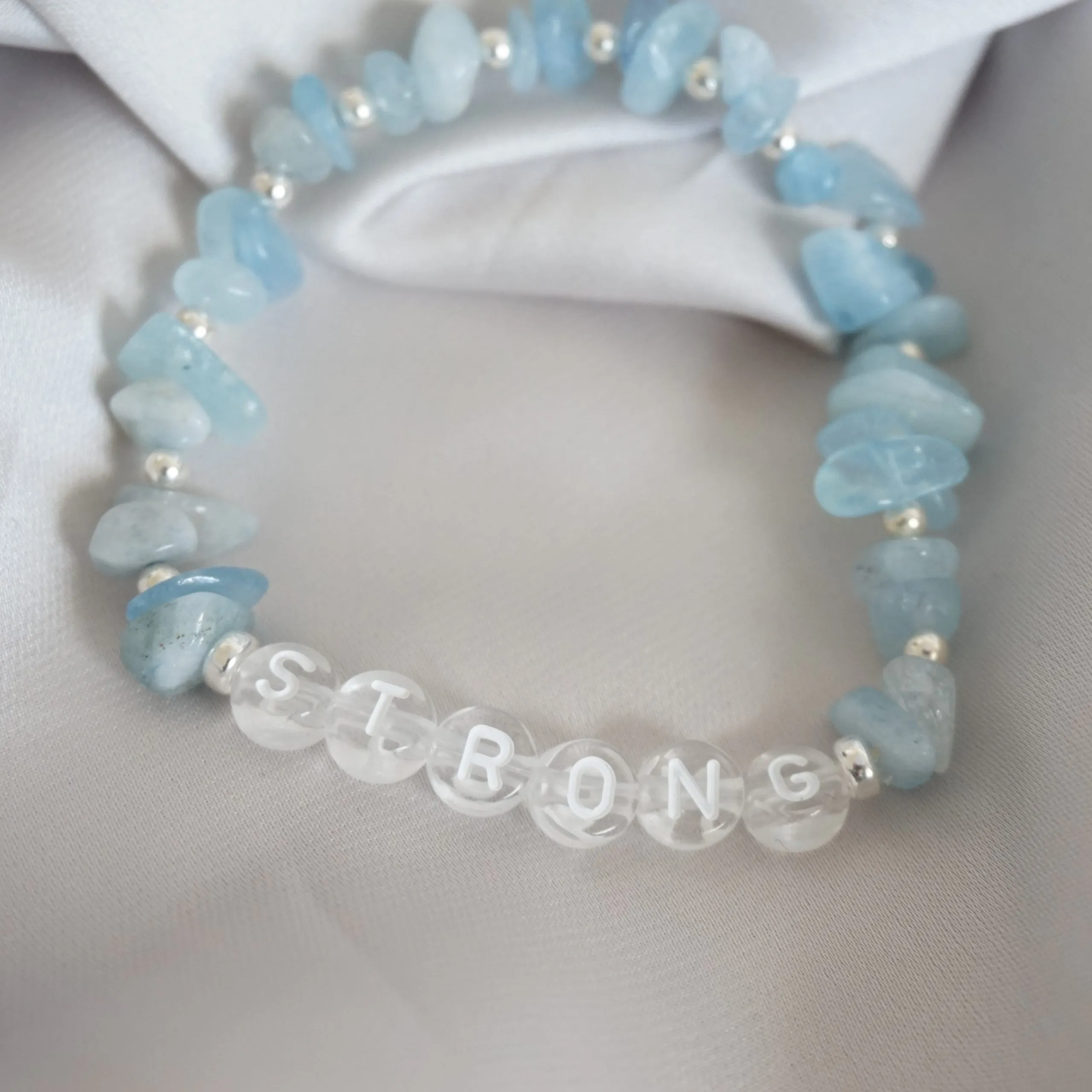 Sterling Silver and Aquamarine Chip Personalised Bracelet