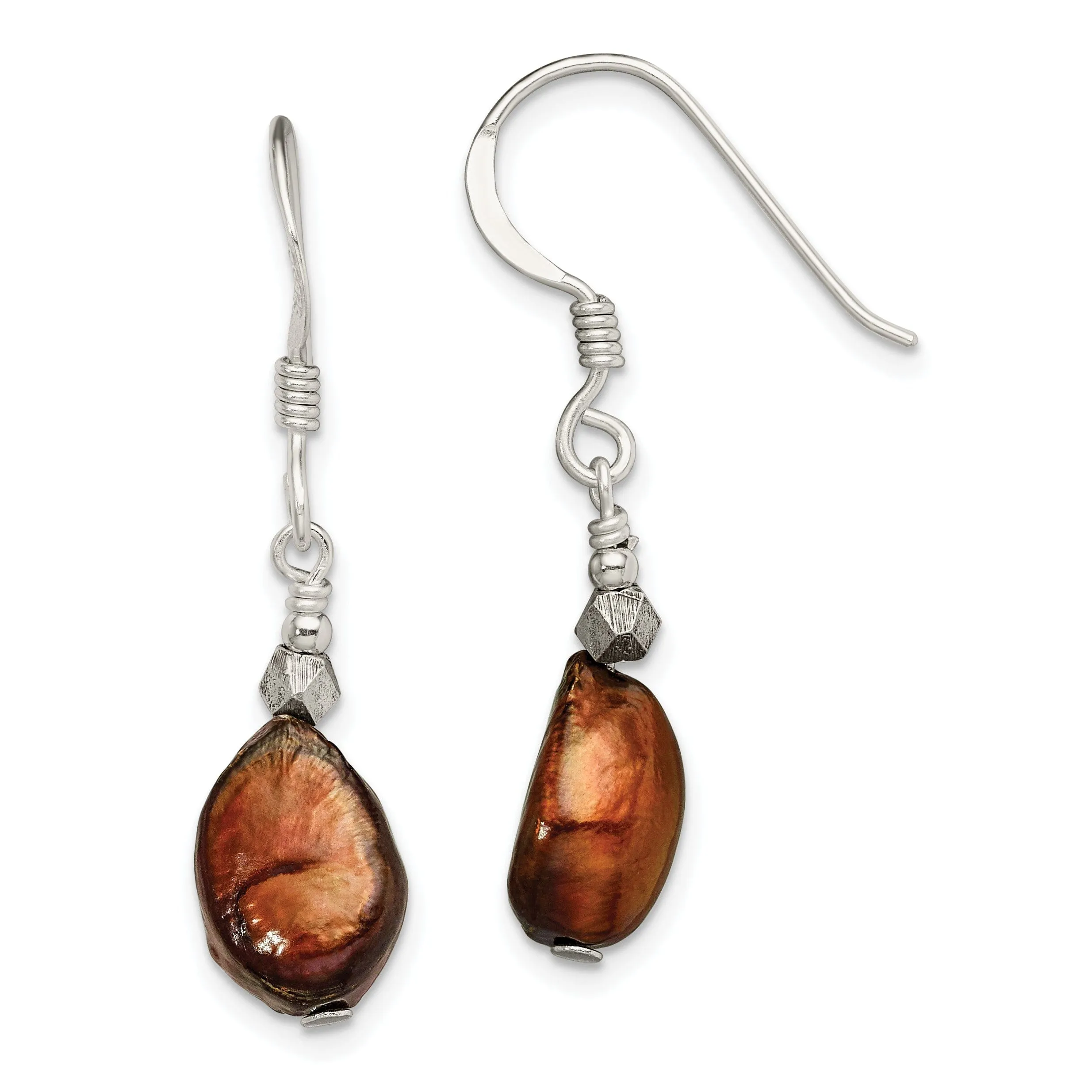 Sterling Silver Brown Pearl Drop Earrings