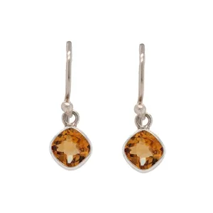 Sterling Silver Cushion Cut Citrine Dangle Earrings