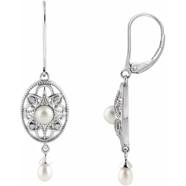 Sterling Silver Freshwater Cultured Pearl & .05 CTW Diamond Earrings