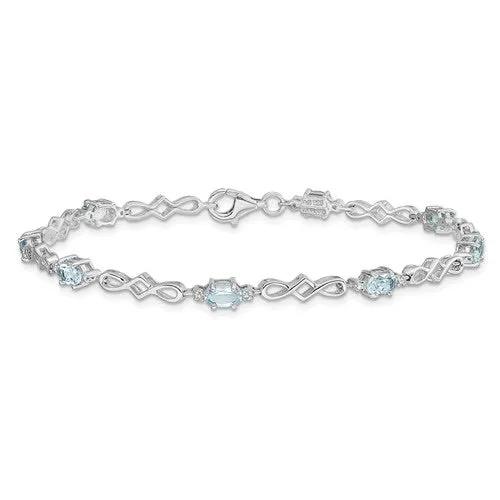 Sterling Silver Genuine Gemstone Oval and Diamond Bracelets