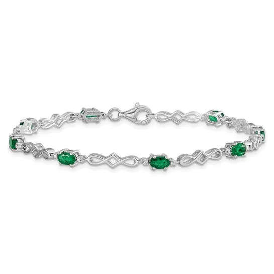 Sterling Silver Genuine Gemstone Oval and Diamond Bracelets