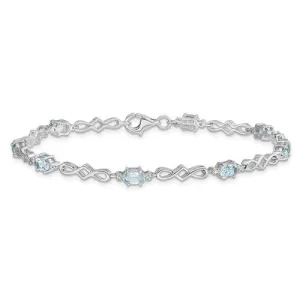 Sterling Silver Genuine Gemstone Oval and Diamond Bracelets