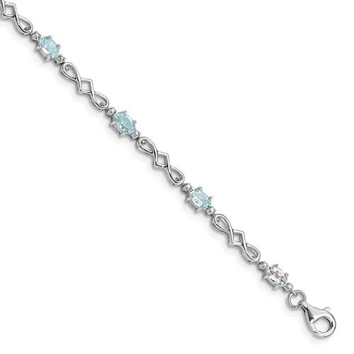 Sterling Silver Genuine Gemstone Oval and Diamond Bracelets