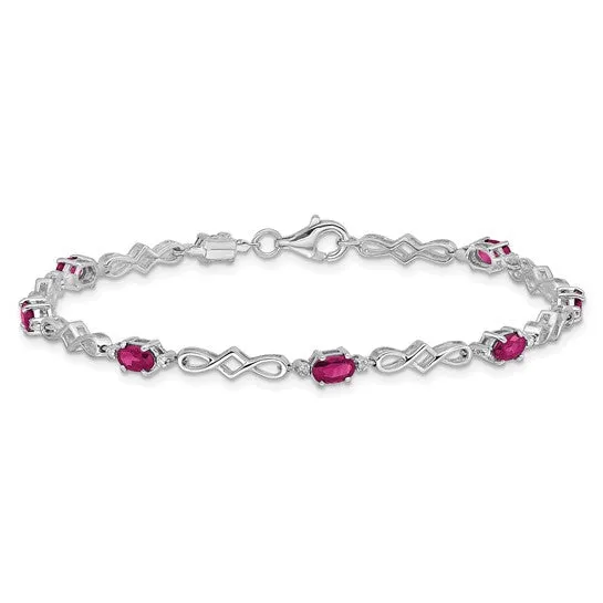 Sterling Silver Genuine Gemstone Oval and Diamond Bracelets