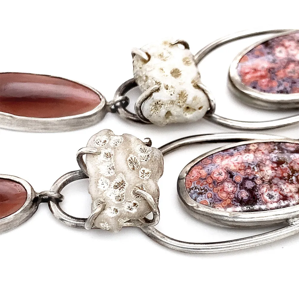 Sterling Silver, Ocean   Imperial Jasper, & Coral Earrings - "Coral Garden"