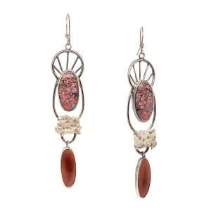 Sterling Silver, Ocean   Imperial Jasper, & Coral Earrings - "Coral Garden"