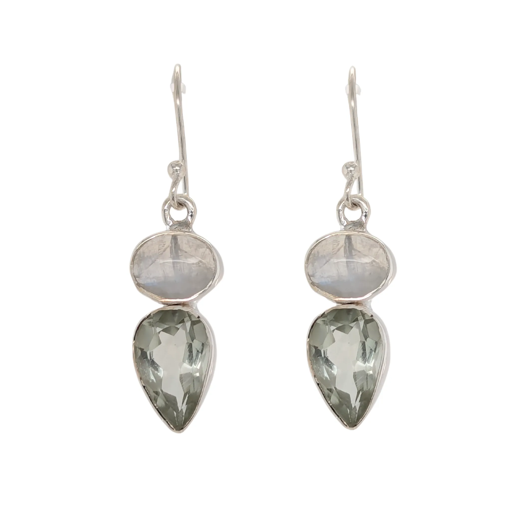 Sterling Silver Rainbow Moonstone with Prasiolite Dangle Earrings