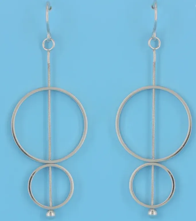 Sterling Silver Rhodium Plated Double Circle Drop Dangle Earrings (SI6630)