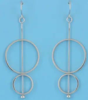 Sterling Silver Rhodium Plated Double Circle Drop Dangle Earrings (SI6630)