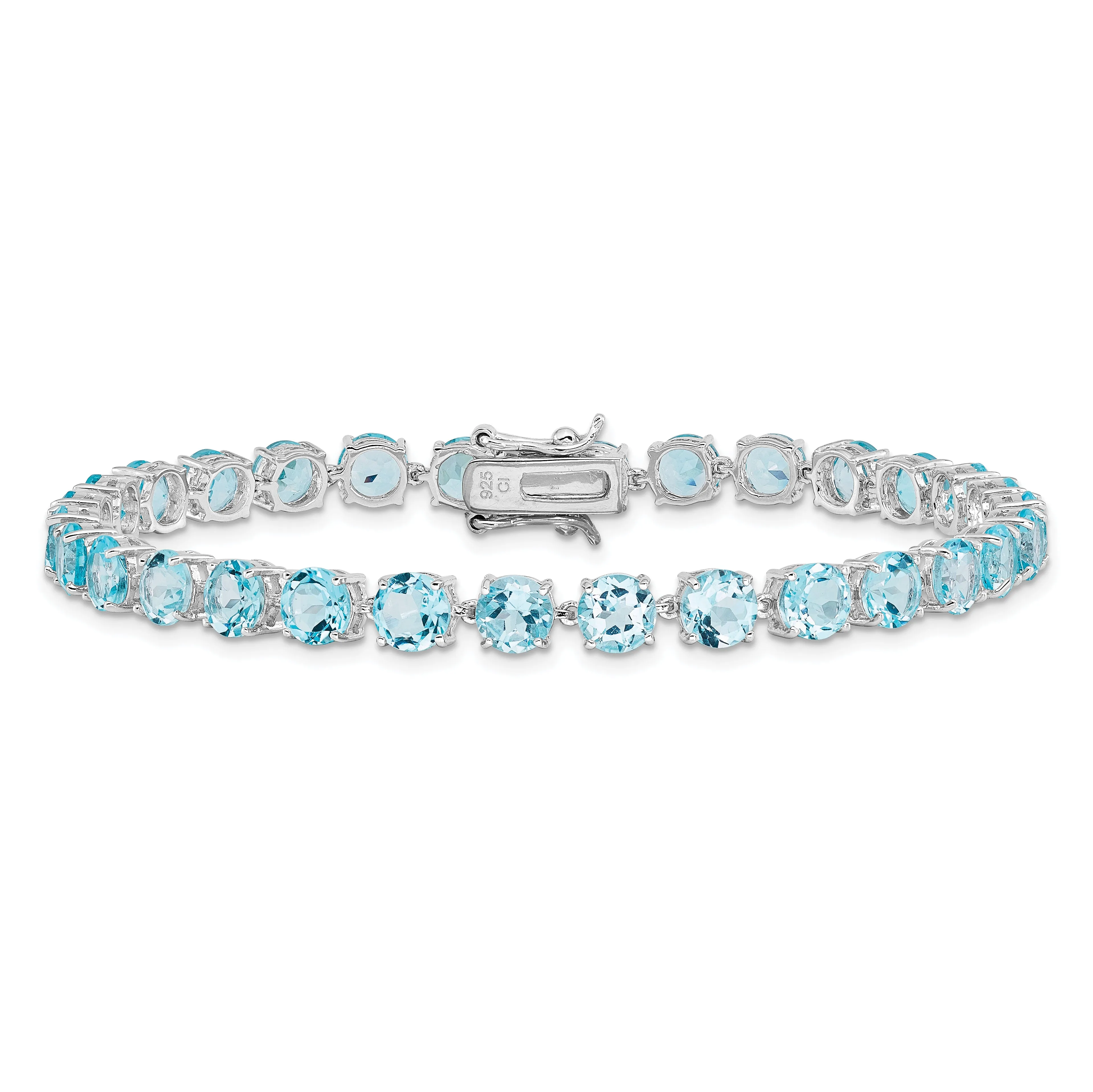 Sterling Silver Rhodium-plated Polished 5mm Blue Topaz Bracelet