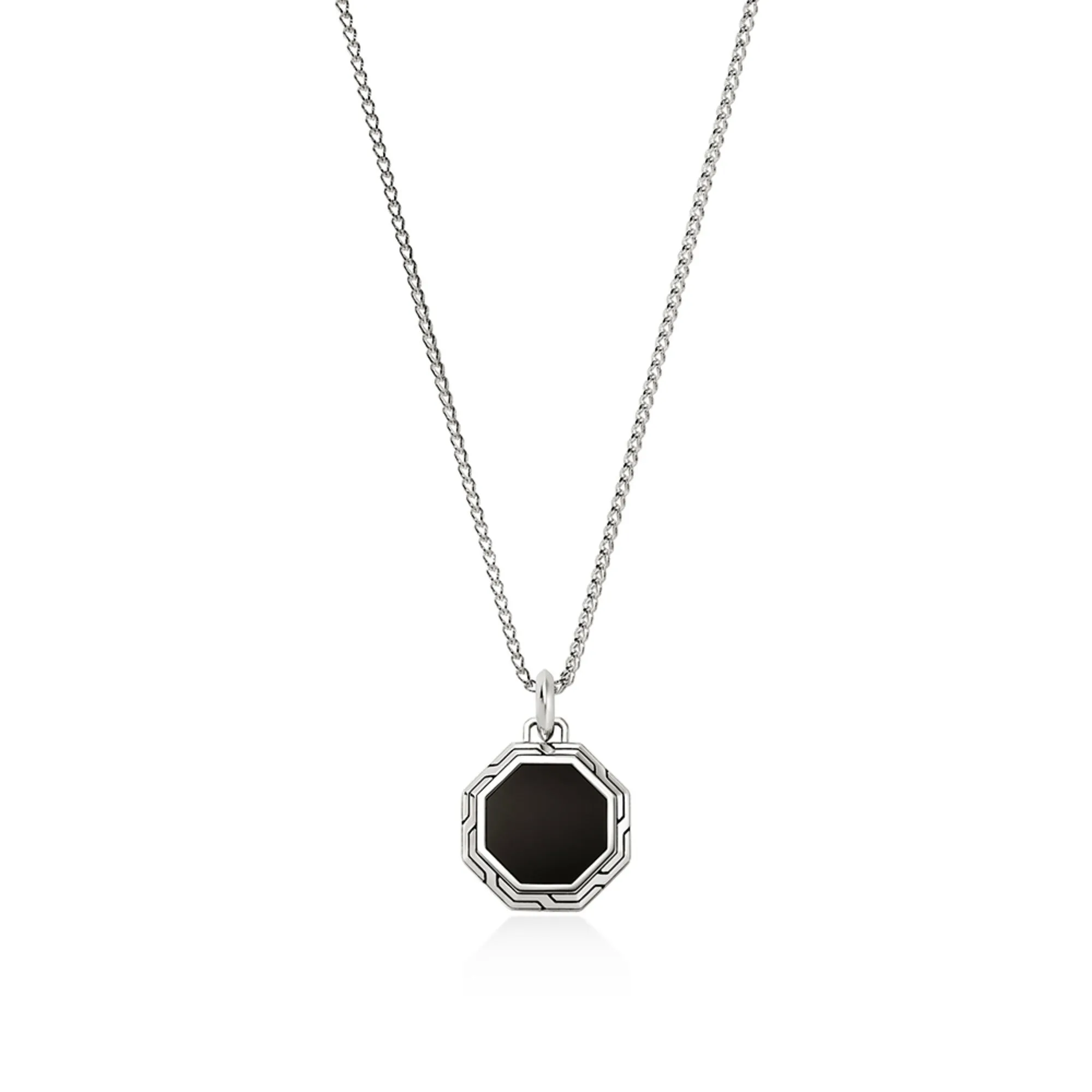 Tag Necklace, Silver, Treated Black Onyx