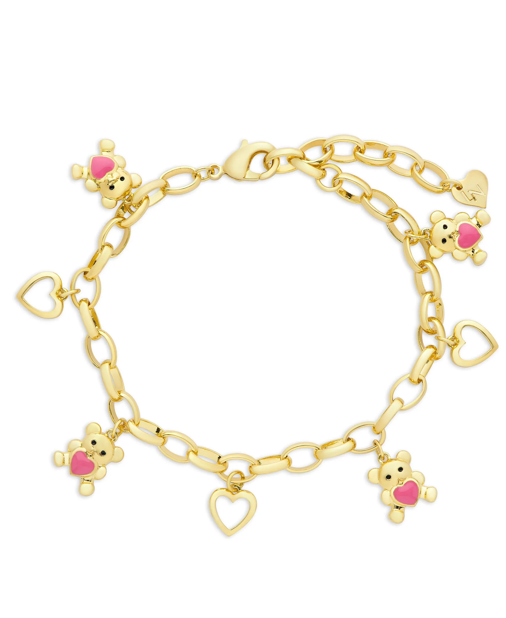 Teddy Bear and Hearts Charm Bracelet