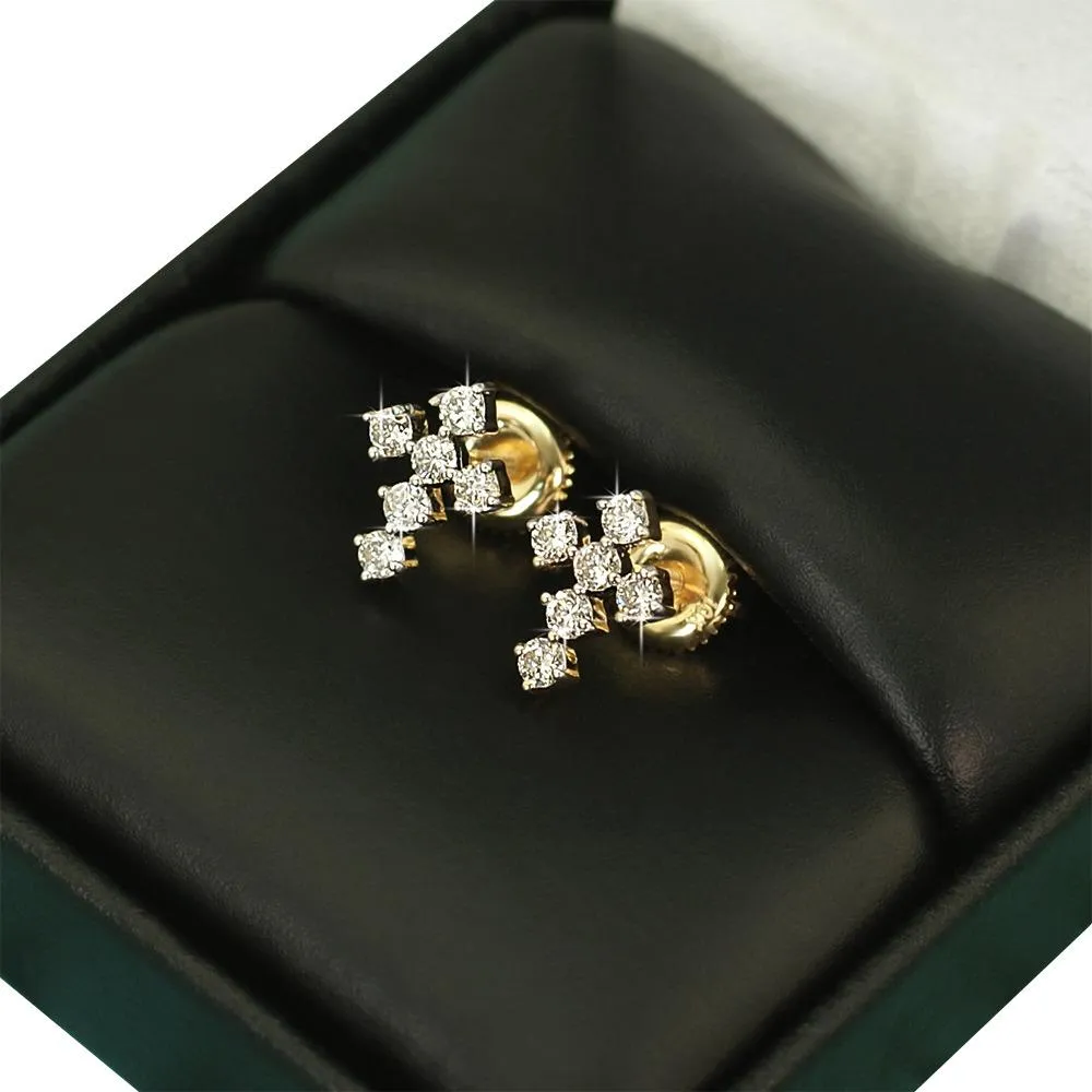 Tennis Cross Diamond Earrings .41cttw 10K Yellow Gold