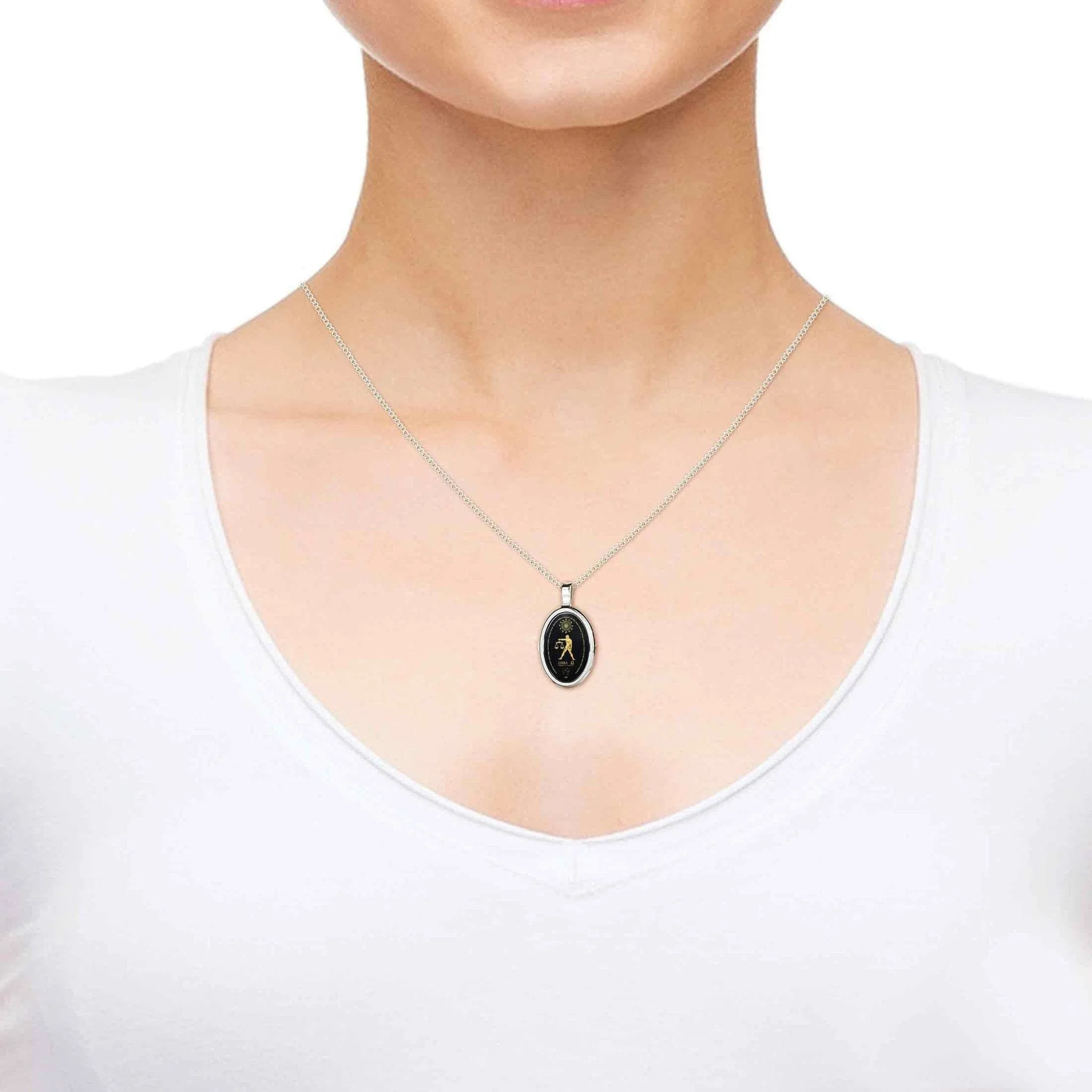 The World of Libra, 14k White Gold Necklace, Onyx