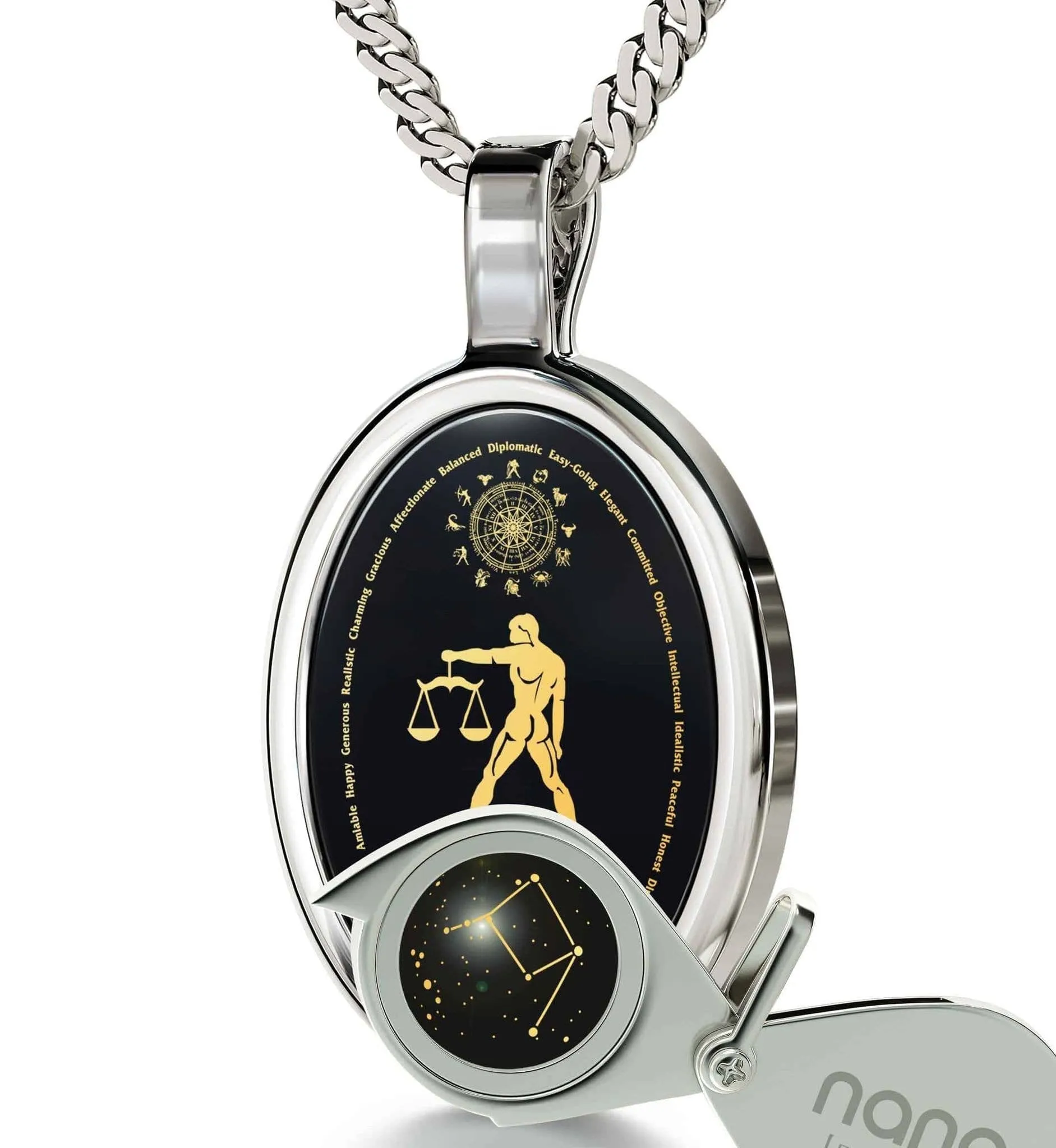 The World of Libra, 14k White Gold Necklace, Onyx