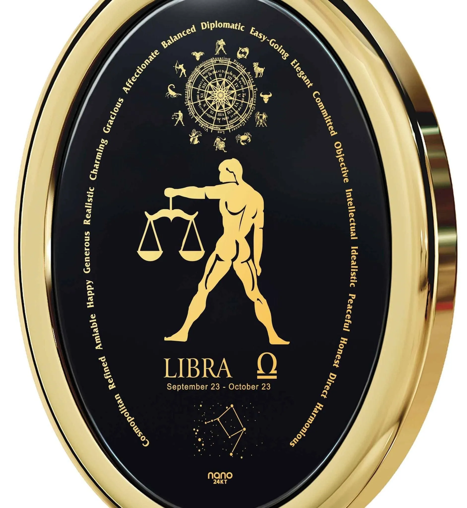 The World of Libra, Sterling Silver Gold Plated (Vermeil) Necklace, Onyx