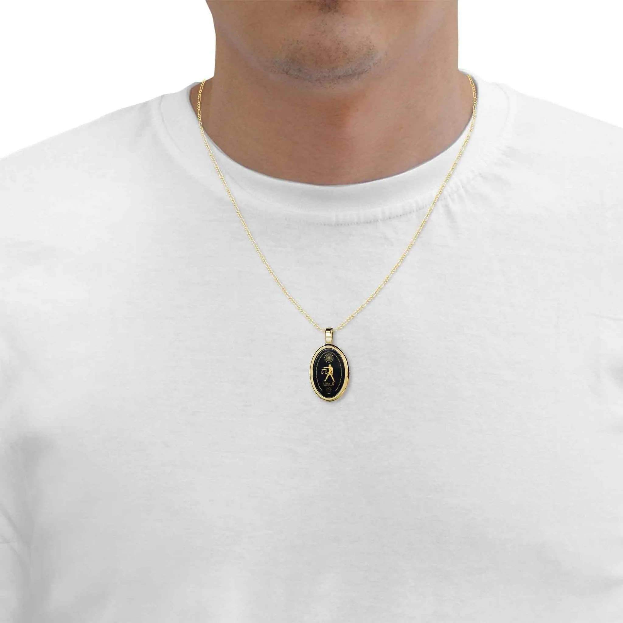 The World of Libra, Sterling Silver Gold Plated (Vermeil) Necklace, Onyx