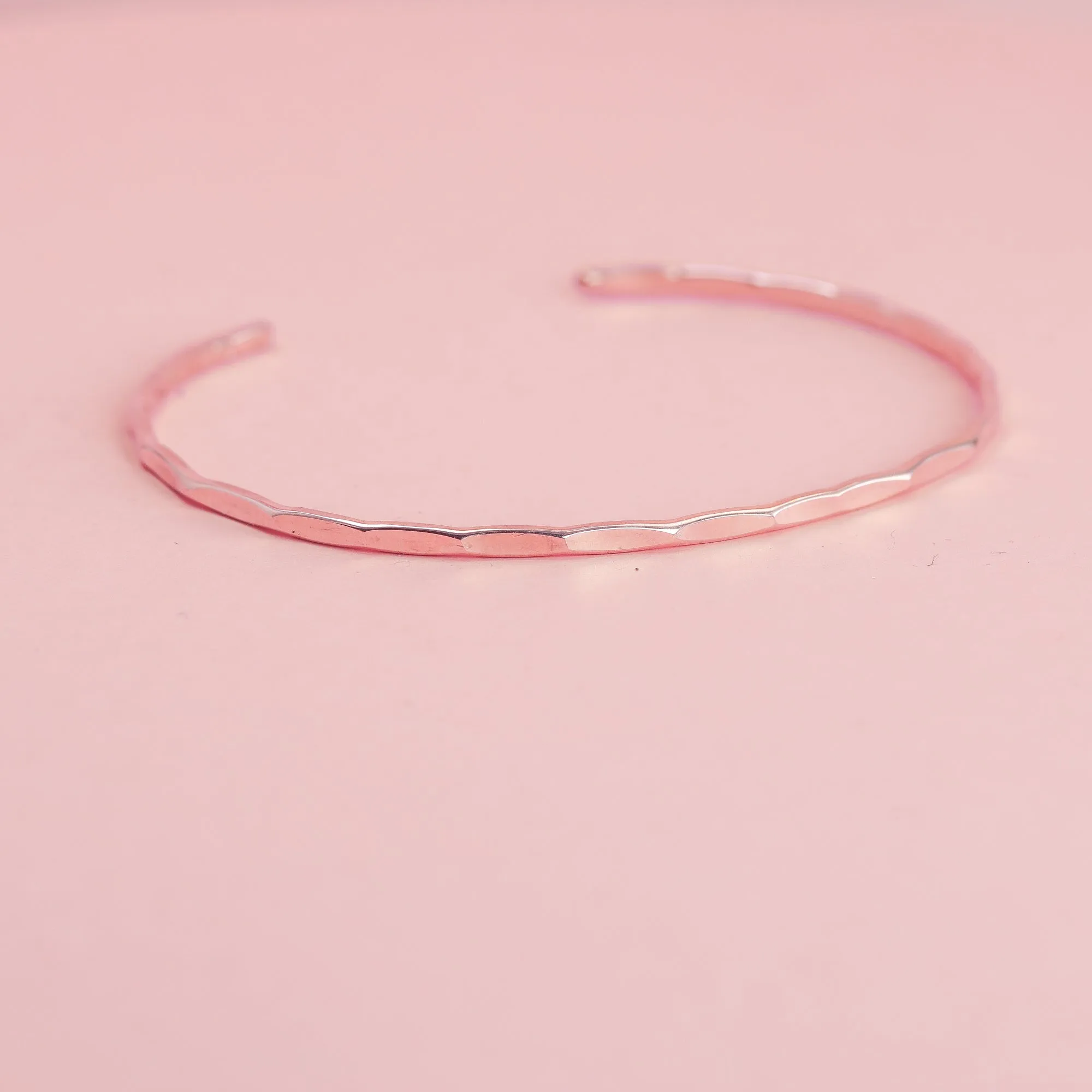 Thin Hammered 14K Rose Gold Cuff Bracelet