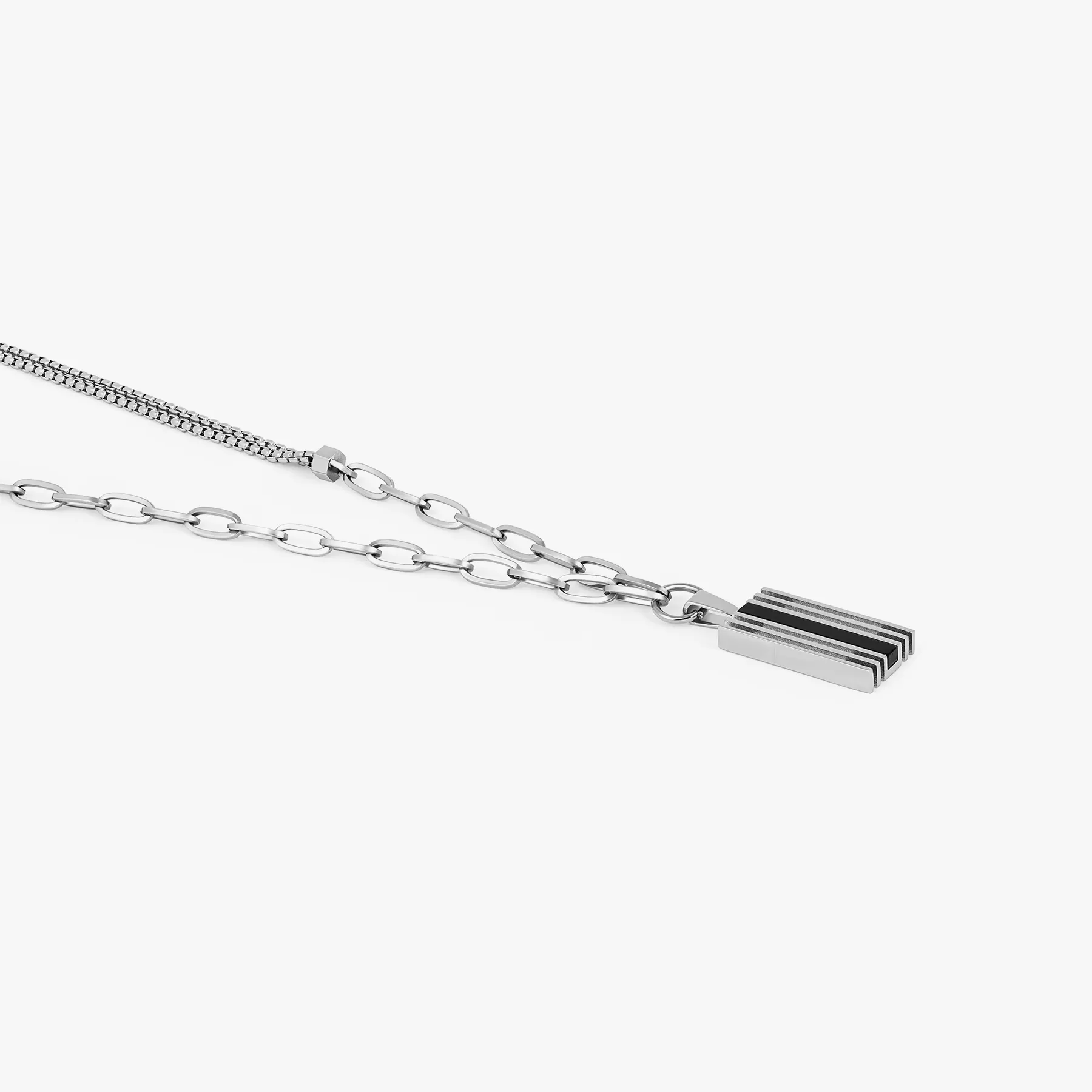 THOMPSON Stripe Grill Mixed Chain Necklace In Stainless Steel