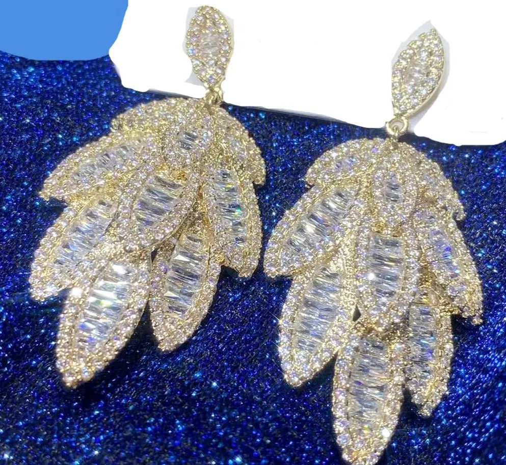 Trendy Leaf Dangle Earrings Cubic Zirconia Micro Setting Jewelry