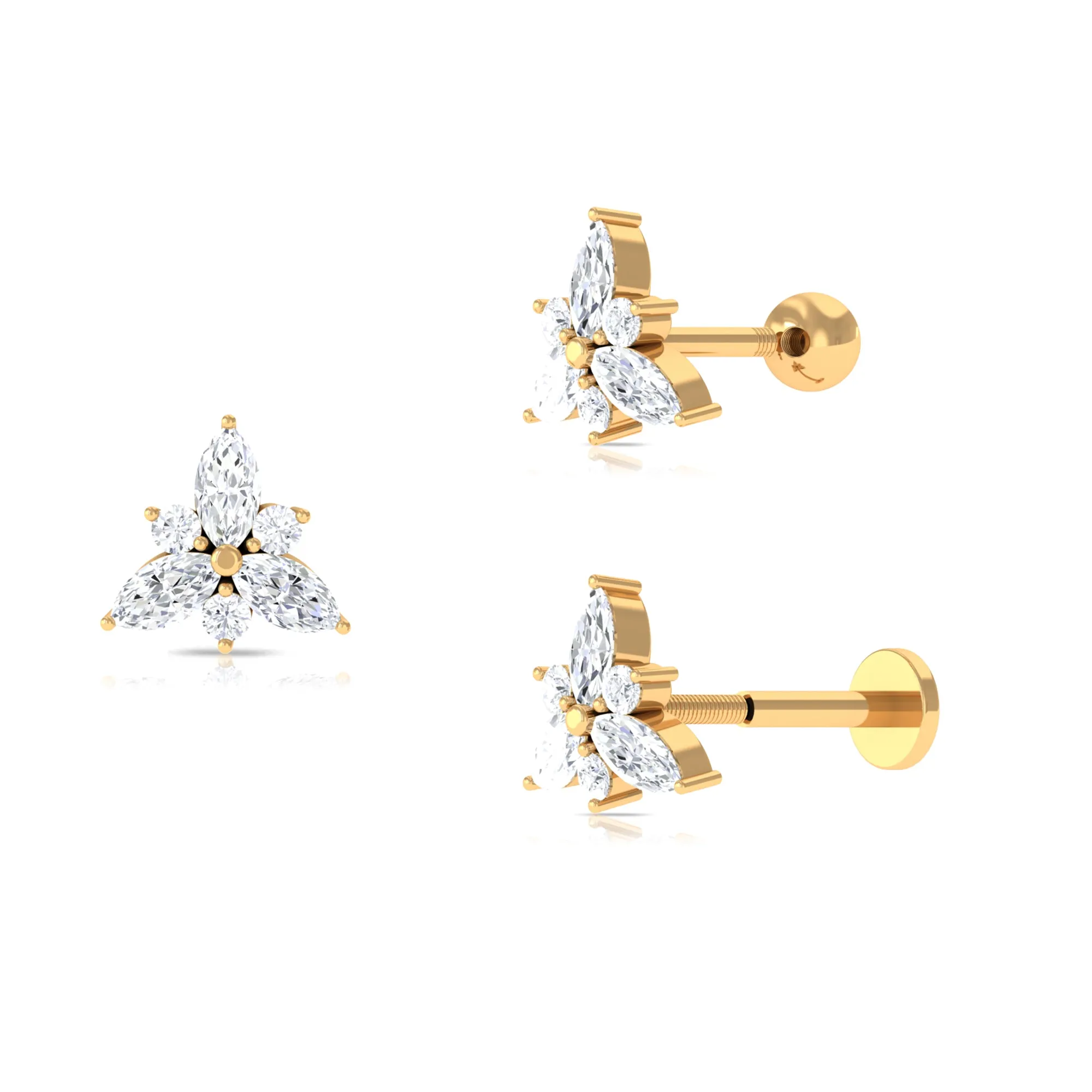 Unique Marquise Moissanite Floral Helix Earring